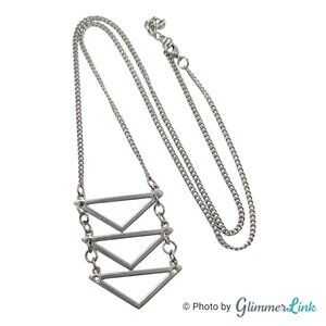 Modern Geometric Silver Tone Triple Triangle Pendant Necklace